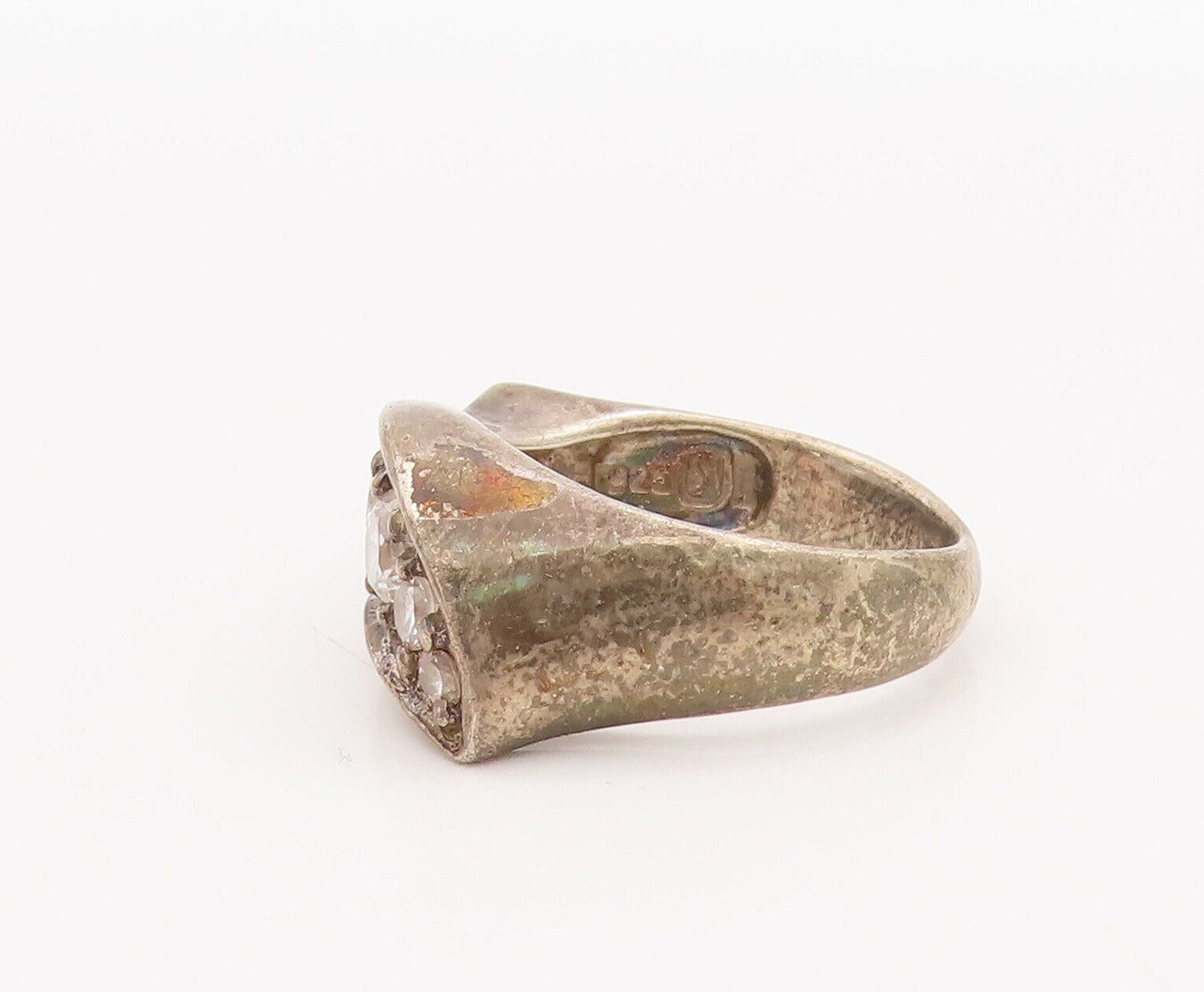 925 Sterling Silver Vintage Ring Wave Cut Multi Size Round Cut CZ  Sz 7  RG28362
