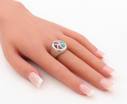 925 Sterling Silver Vintage Ring NAVAJO ZUNI Crushed Turquoise  Sz 9.5  RG31105