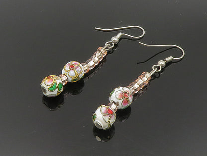 925 Sterling Silver  Vintage Floral Sphere & Beads Dangle Earrings  EG11583
