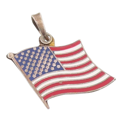 925 Sterling Silver Vintage Pendant Minimalist Enameled US Flag Charm  PT26125