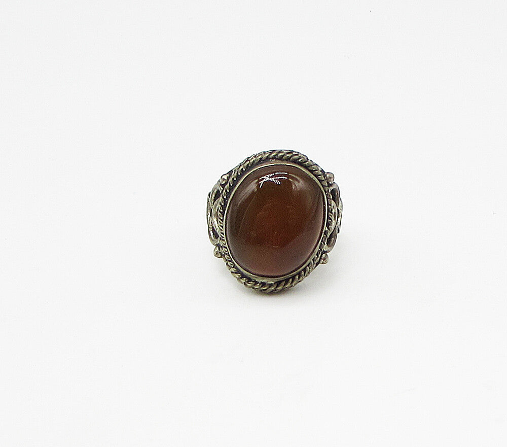 925 Sterling Silver  Vintage Bezel Set Jasper Solitaire Ring Sz 8.5  RG3052