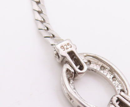 925 Sterling Silver Vintage Necklace Genuine Diamonds Elegant Oval Link  NE4755