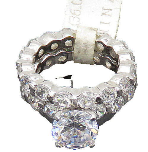 925 Silver  Vintage Sparkling Cubic Zirconia 2Pcs Band Ring Sz 6  RG21003