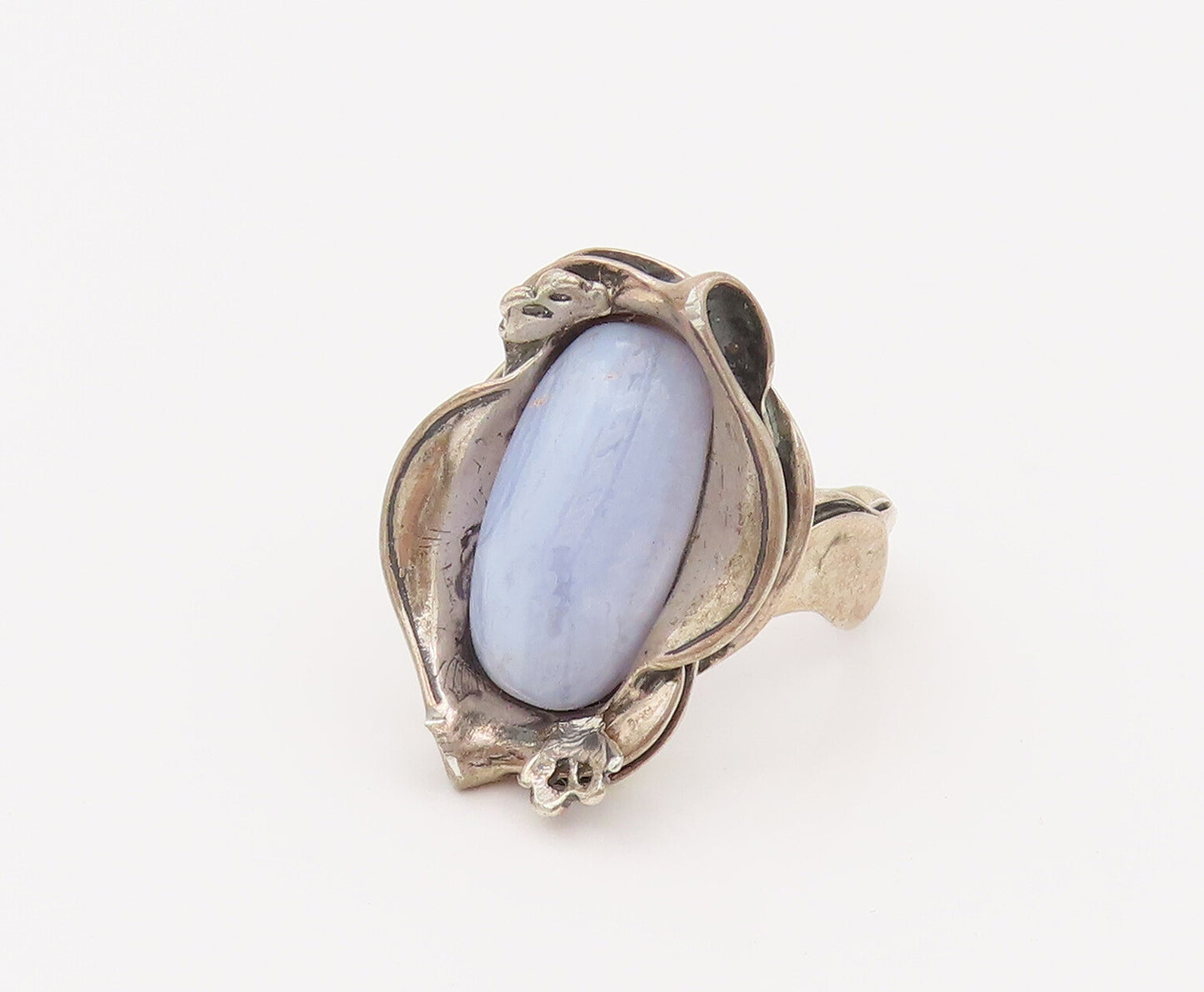 CAROLYN POLLACK 925 Silver  Vintage Oval Agate Floral Ring Sz 10.5 RG26656