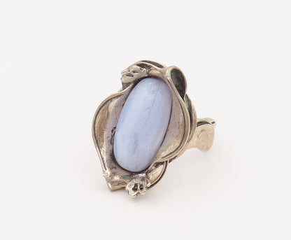 CAROLYN POLLACK 925 Silver  Vintage Oval Agate Floral Ring Sz 10.5 RG26656