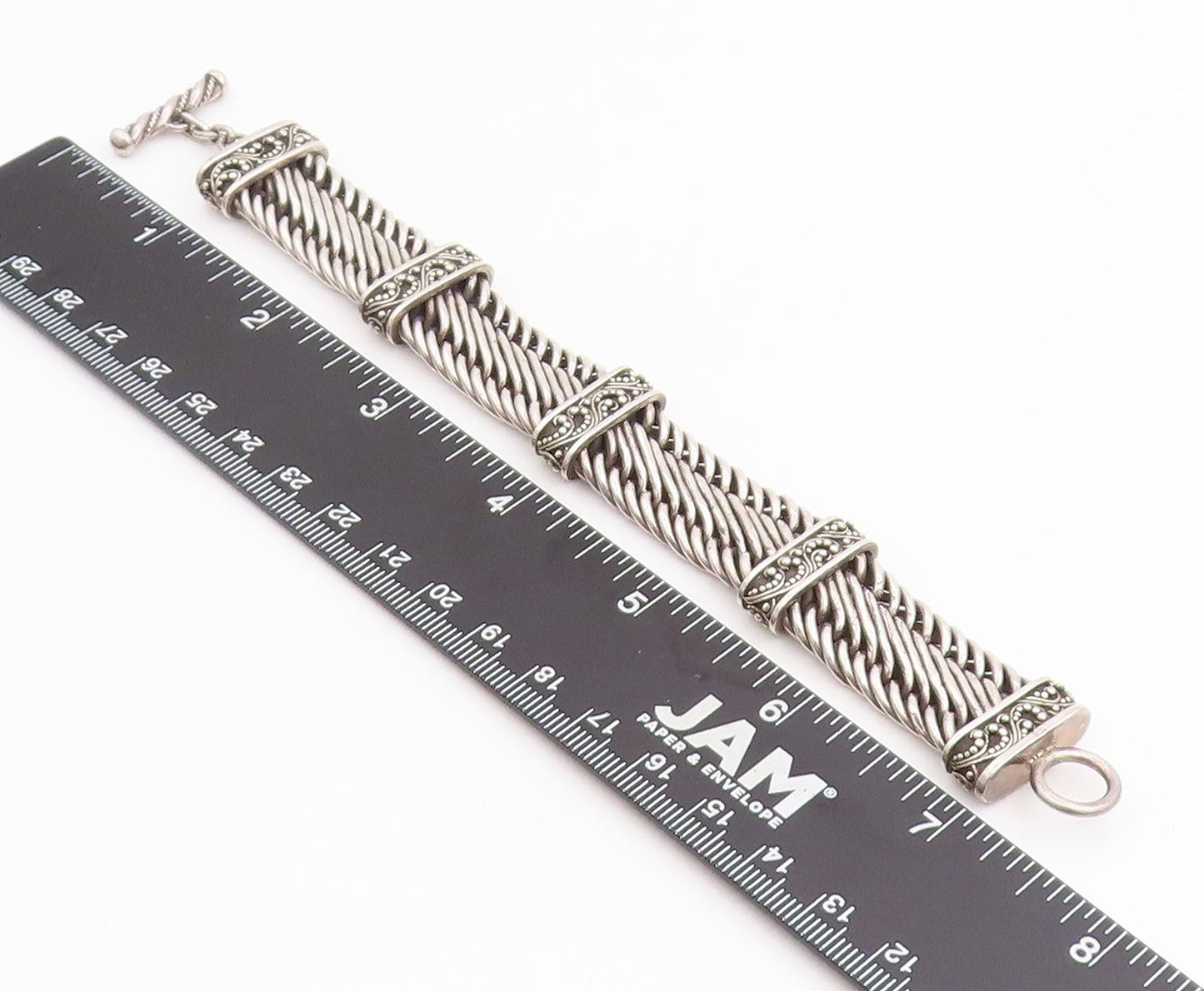925 Sterling Silver Vintage Bracelet Solid Scrollwork Braided Chain  BT11823