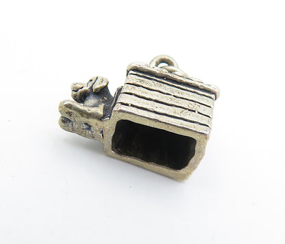 925 Sterling Silver  Vintage  Petite Dark Tone Dog In Dog House Pendant PT4950