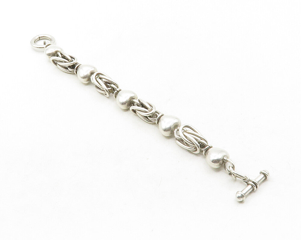 925 Sterling Silver  Vintage Shiny Byzantine Love Heart Chain Bracelet  BT4834