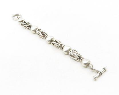 925 Sterling Silver  Vintage Shiny Byzantine Love Heart Chain Bracelet  BT4834
