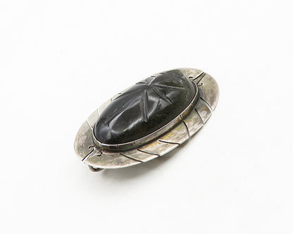 MEXICO 925 Sterling Silver  Vintage Face Carved Black Onyx Brooch Pin  BP7684