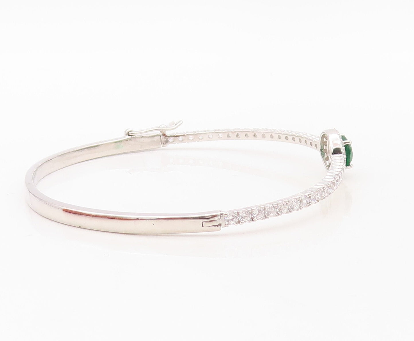 925 Sterling Silver Vintage Bracelet Oval Green Halo White CZ Bangle  BT10709