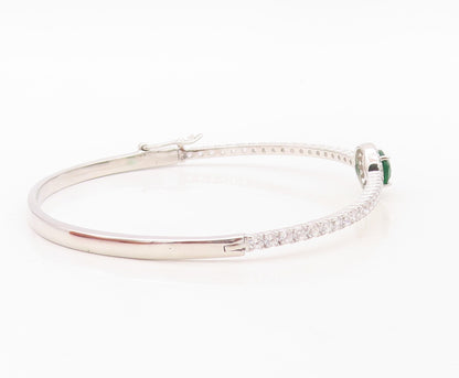 925 Sterling Silver Vintage Bracelet Oval Green Halo White CZ Bangle  BT10709