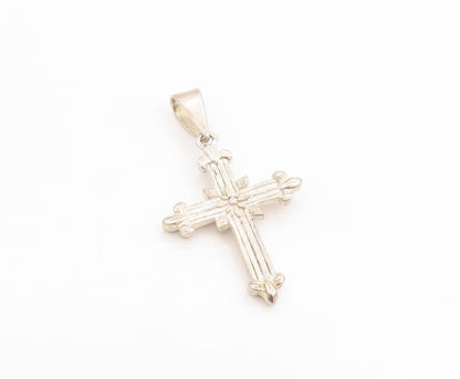 925 Sterling Silver Vintage Pendant Timeless Faith Religious Cross Charm PT24892