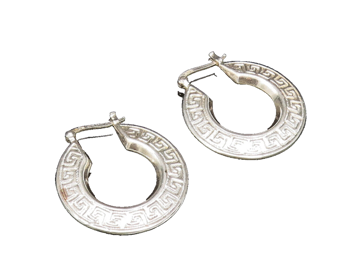 925 Sterling Silver  Vintage Engraved Spiral Maze Hoop Earrings  EG11779