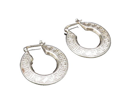 925 Sterling Silver  Vintage Engraved Spiral Maze Hoop Earrings  EG11779
