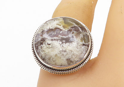 925 Sterling Silver Cabochon Cut Agate Shiny Twist Cocktail Ring Sz 9 RG8442