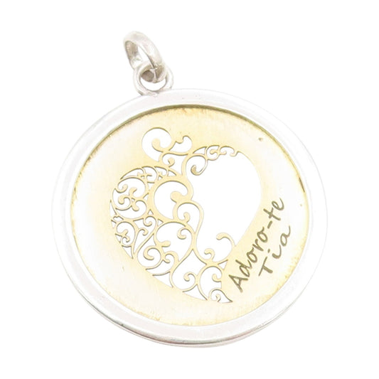 925 Sterling Silver Vintage Pendant I Adore You  Aunt Love Heart Medal  PT25270