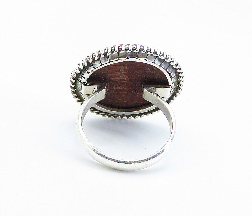 925 Sterling Silver  Cabochon Cut Jasper Round Cocktail Ring Sz 9.5  RG8178