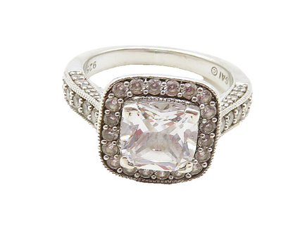 925 Sterling Silver  Cubic Zirconia Solitaire With Accents Ring Sz 7  RG9452