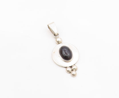 MEXICO 925 Sterling Silver  Vintage Cabochon Cut Black Onyx Pendant  PT9318
