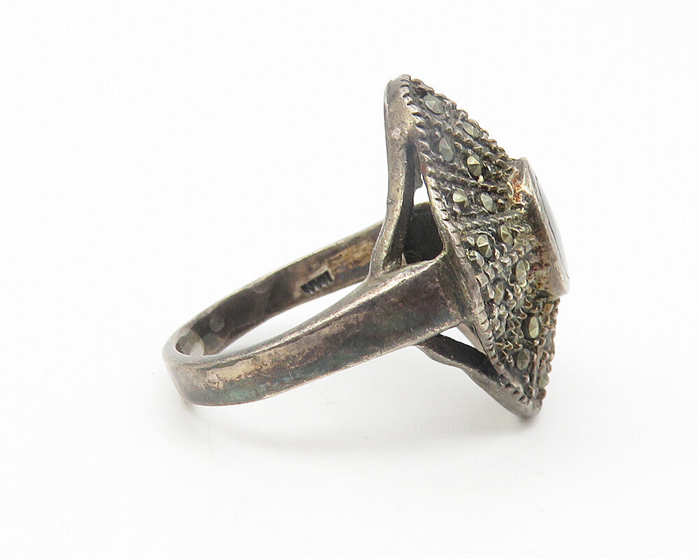 925 Sterling Silver  Vintage Victorian Black Onyx Cocktail Ring Sz 7  RG11205