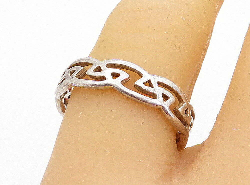 925 Sterling Silver  Vintage Shiny Celtic Knot Pattern Band Ring Sz 8.5 RG3549