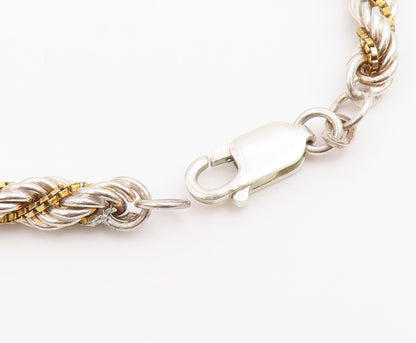 925 Sterling Silver Vintage Bracelet Classic Two Tone Twisted Rope Chain BT12216