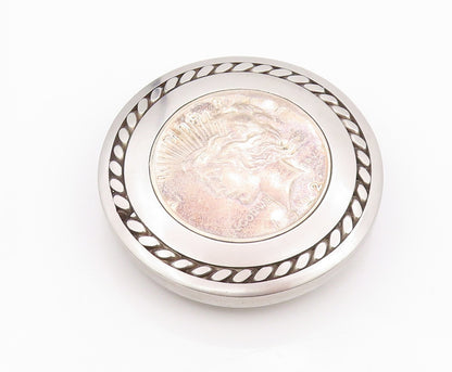 925 Sterling Silver Vintage Belt Buckle Royal Face Carved Heavy Round  TR3895