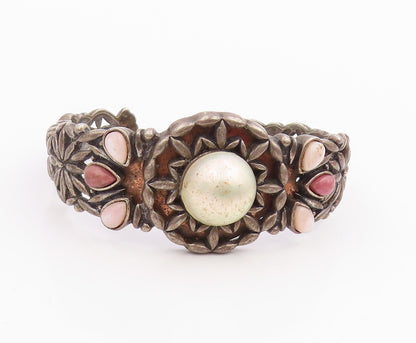 925 Sterling Silver Vintage Bracelet CAROLYN POLLACK Multi Gemstone Cuff BT11968