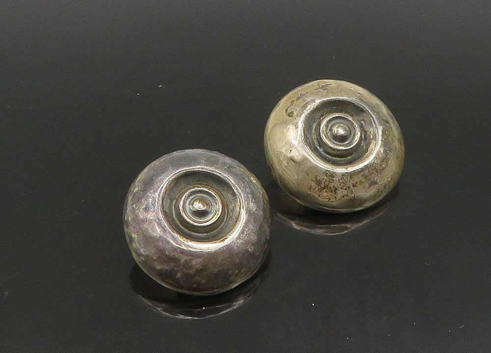 925 Sterling Silver  Vintage Round Hollow Dome Non Pierce Earrings  EG11400