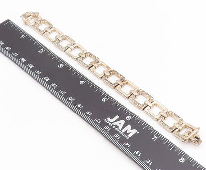 925 Sterling Silver Vintage Bracelet CZ Hollow Geometric Square Link  BT11698