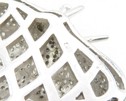 925 Sterling Silver  Sparkling Cubic Zirconia Encrusted Skull Pendant  PT7839