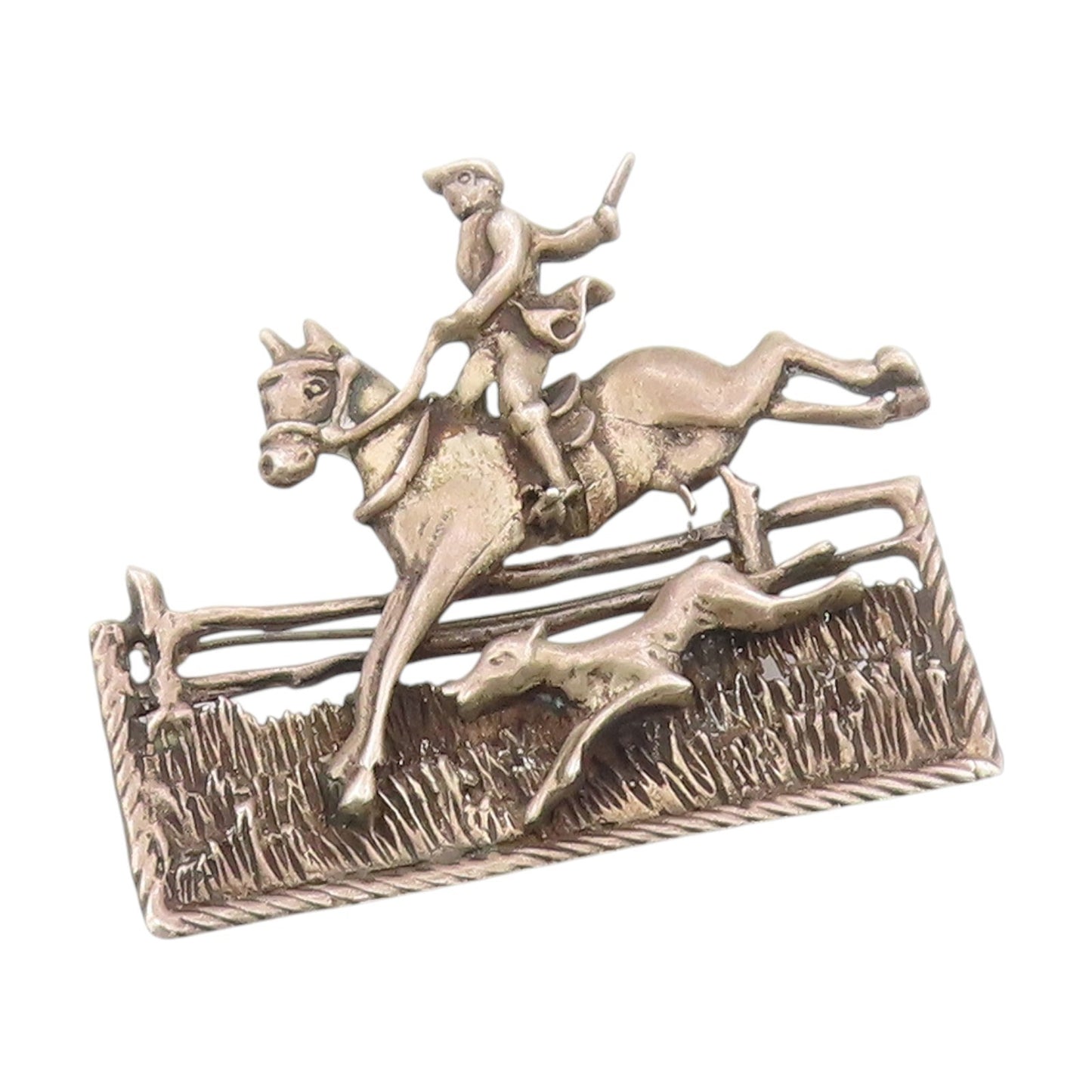 925 Sterling Silver Vintage Brooch Antique Fox Chase Hunter Leap Pin  BP11899