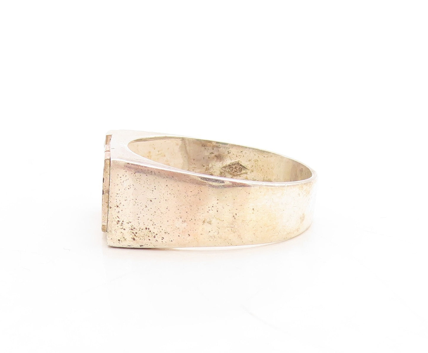14k Gold 925 Sterling Silver Vintage Ring Solid Carved K CZ Inlay Sz 9.5 RG31520