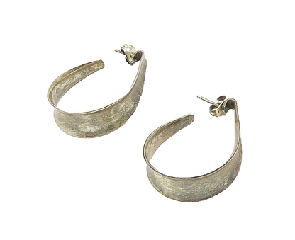 925 Sterling Silver  Vintage Dark Tone Concave Smooth JHoop Earrings  EG9369