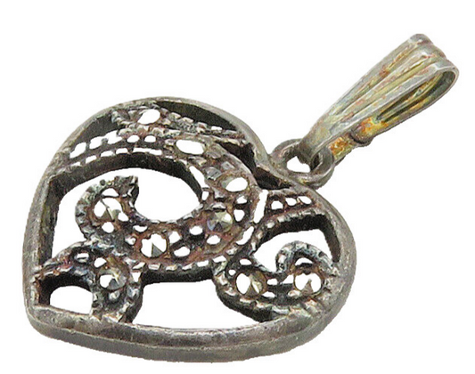 925 Sterling Silver  Vintage Marcasite Love Heart Locket Pendant  PT12644