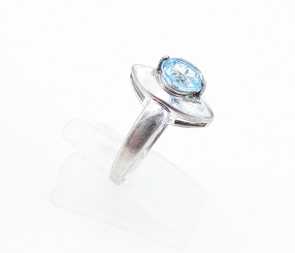 925 Sterling Silver  Blue Topaz Shiny Pointed Oval Cocktail Ring Sz 6  RG6770
