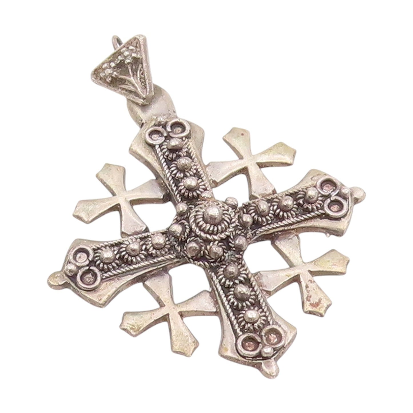 925 Sterling Silver Vintage Pendant Jerusalem Five Fold Religious Cross  PT25774