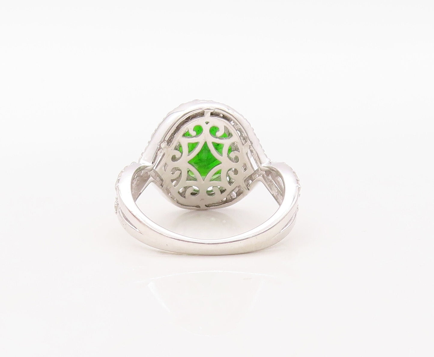 925 Sterling Silver Vintage Ring Designer Cut Green Halo White CZ  Sz 7  RG30935