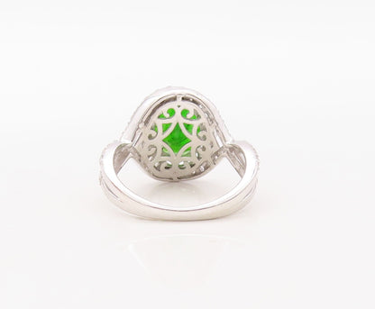 925 Sterling Silver Vintage Ring Designer Cut Green Halo White CZ  Sz 7  RG30935