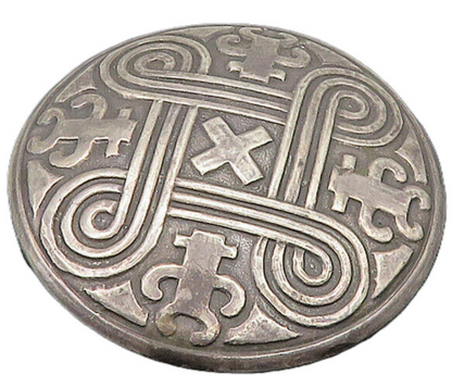 925 Sterling Silver  Vintage Dark Tone Knot Pattern Round Brooch Pin  BP9094