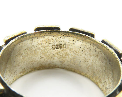 925 Sterling Silver  Vintage Gold Plated Brick Layer Band Ring Sz 8  RG19360