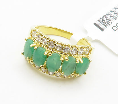 925 Sterling Silver  Emerald & Topaz Shiny Gold Plated Band Ring Sz 7  RG15252