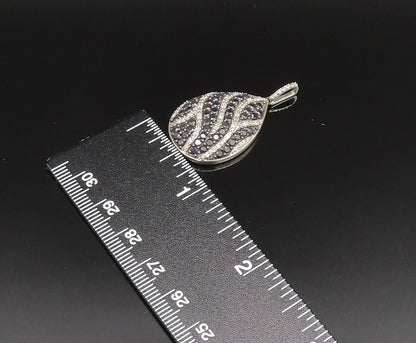 925 Silver  Vintage Genuine Diamonds & Black Spinel Pear Shape Pendant PT21167