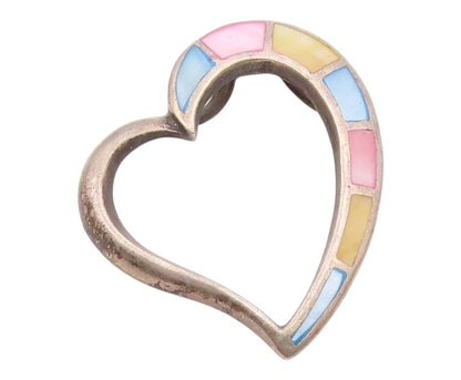 925 Sterling Silver  Vintage Mother Of Pearl Open Love Heart Pendant  PT19959