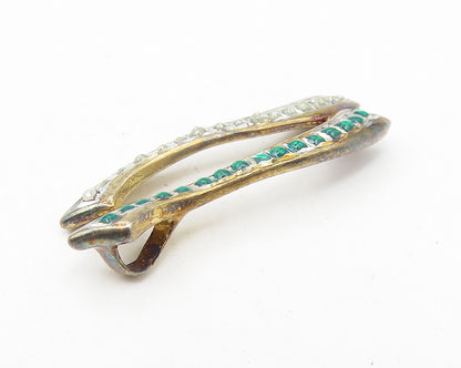 925 Sterling Silver  Vintage Green & White Topaz Shiny Pendant  PT9401