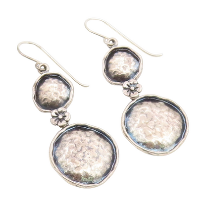 925 Sterling Silver Vintage Earrings OR PAZ ISRAEL Double Disc Dangle  EG14114