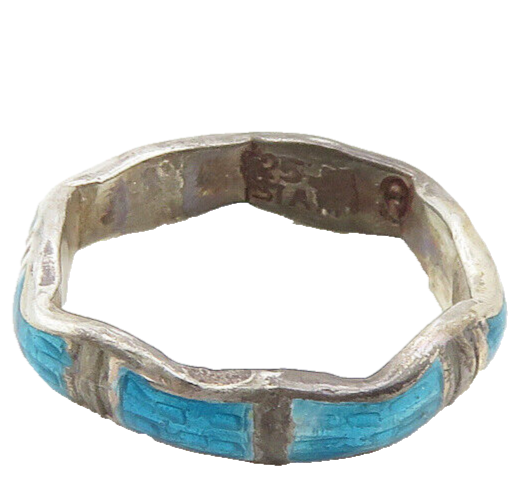 SIAM 925 Sterling Silver  Vintage Blue Enamel Band Ring Sz 6.5  RG18800