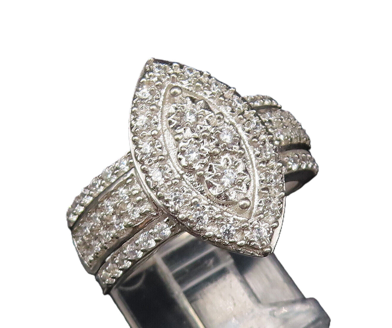 925 Silver  Vintage Multi Cubic Zirconia Marquise Frame Ring Sz 8  RG25807