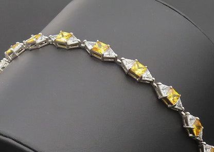 925 Sterling Silver  Vintage Square Citrine & Topaz Tennis Bracelet  BT10125